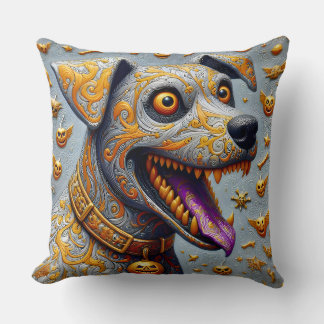Coussin HALLOWEEN ~ CHIEN ENRAGÉ ~ Citrouilles volantes ~