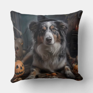 Coussin Halloween Citrouille berger australienne effraie