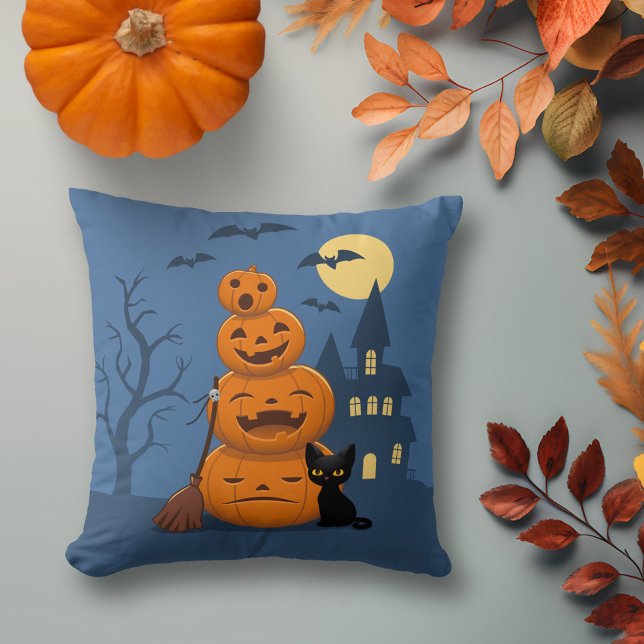 Coussin Halloween Citrouilles et chat noir (Créateur téléchargé)