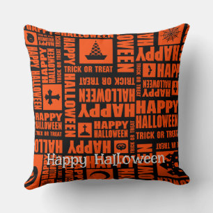 Coussin Halloween Cool Whimsical Personnalisé Funny Orange