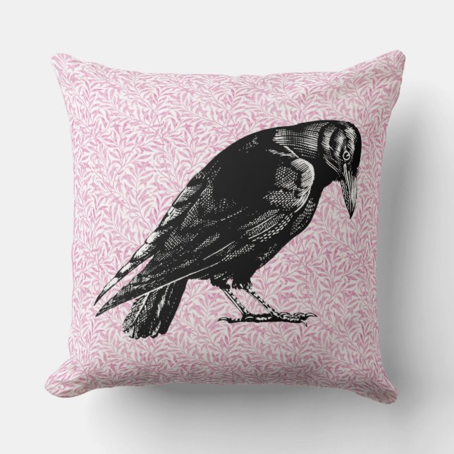 Coussin Halloween corneille ou corbeau rose et noir (Recto)