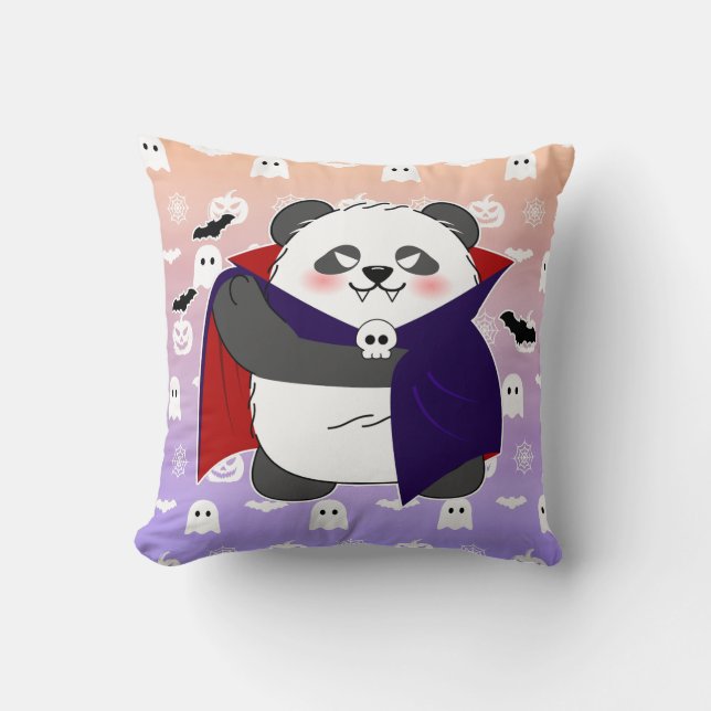 Coussin Halloween Cute Baby Panda Dracula Vampire (Recto)