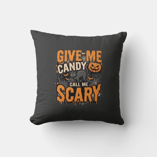 Coussin Halloween Donnez-moi des bonbons Chat effrayant (Recto)
