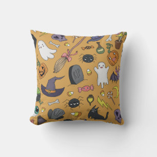 Coussin Halloween Doodle Objets Motif sans couture