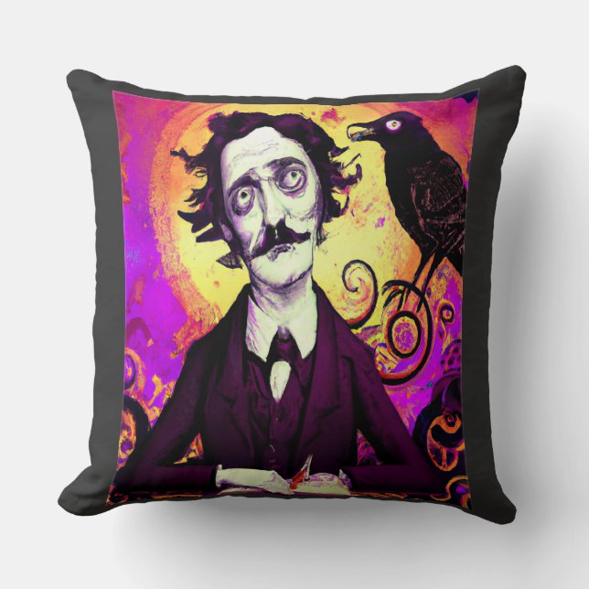 Coussin Halloween, Edgar Allen Poe, Raven, Nevermore (Recto)