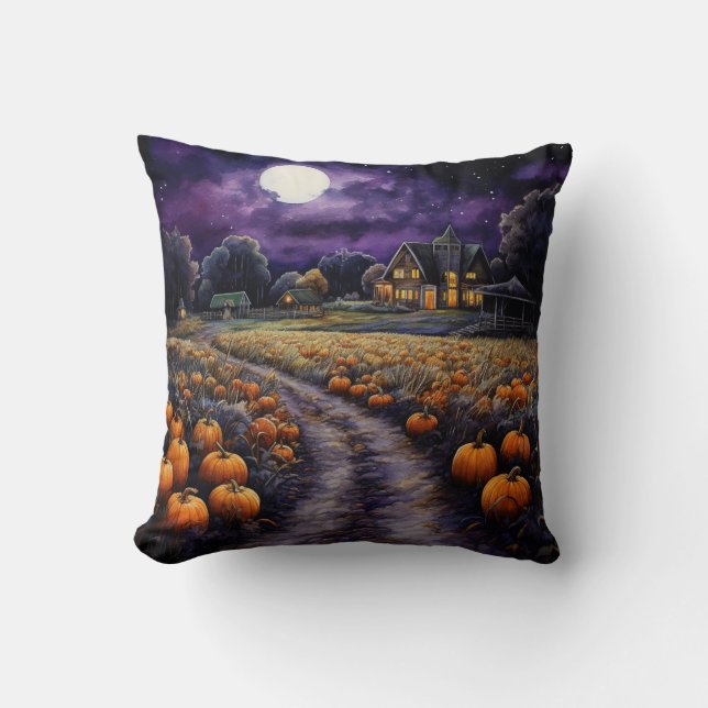 Coussin Halloween Éffrayant Haunted Town Night (Recto)