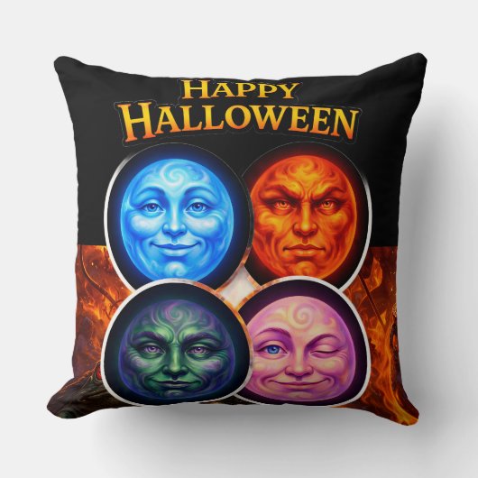 Coussin Halloween elemental moon faces, Gothic fantasy squ (Recto)