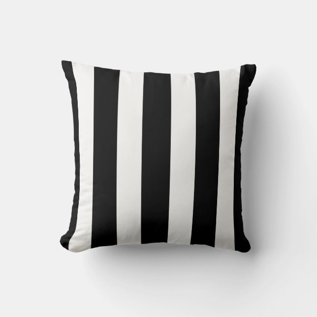Coussin Halloween en bandes blanches et noires verticales (Recto)