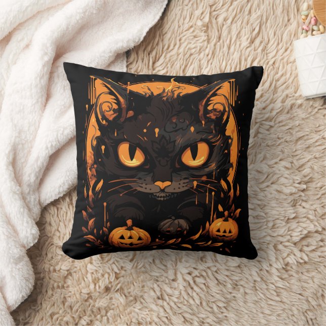 Coussin Halloween envoûtant : Chat noir parmi les Citrouil (Couverture)