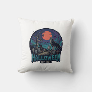 Coussin Halloween Est Howling Wolf Red Moon Zombie Hand_1