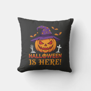 Coussin Halloween Est Là Sorcière Citrouille Vecteur