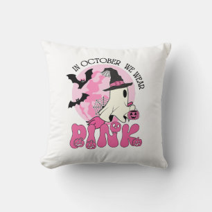 Coussin Halloween Ghost En Octobre nous portons rose