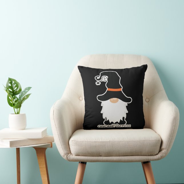 Coussin Halloween Gnome sorcière blanc cheveux noir Casque (Chaise)