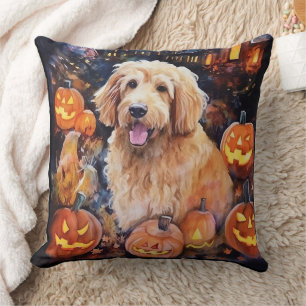 Coussin Halloween Goldendoodle avec la peur Citrouille