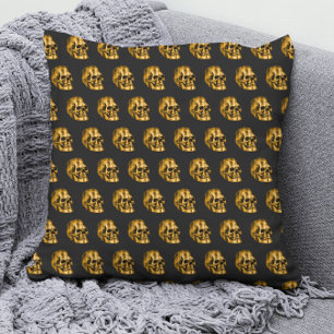 Coussin Halloween gothique noir Cool de luxe crâne d'or