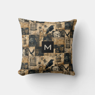 Coussin Halloween gothique victorien Monogramme Patchwork