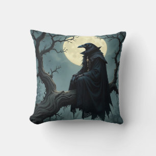 Coussin Halloween gothique vintage Grand Corbeau noir