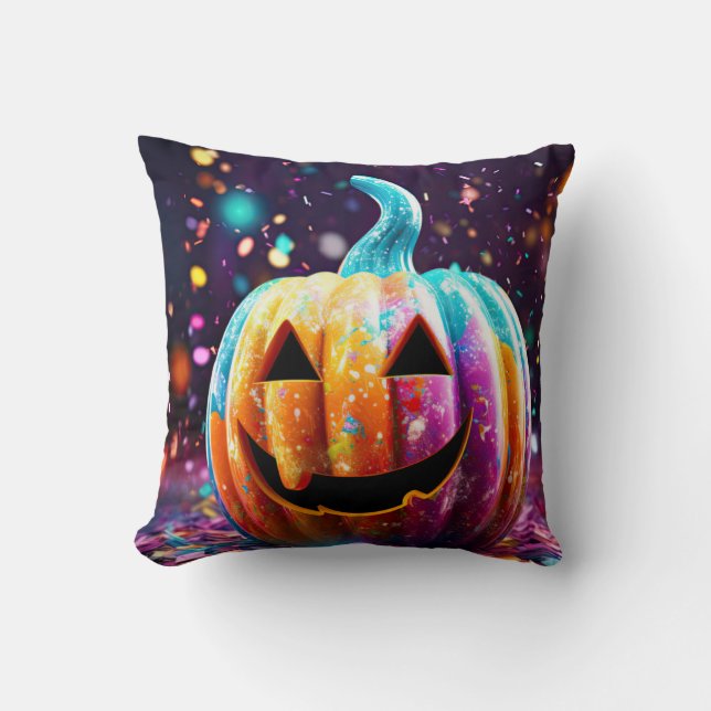 Coussin Halloween Jack O’Lantern Neon Pop Art (Recto)