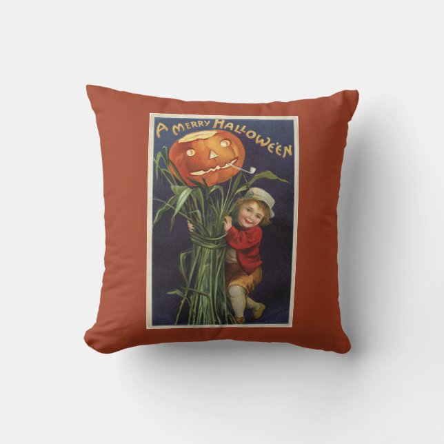Coussin Halloween Jack-o-lanterne vintage et Cornstalk gar (Recto)
