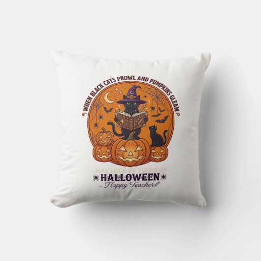 Coussin Halloween Joyeux Professeur Chat Noir Sorcière Cha (Recto)