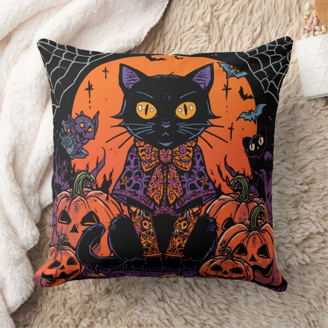Coussin Halloween,Le rôdeur du champ de citrouilles,Chat n (Couverture)