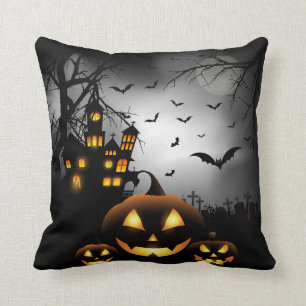 Coussin Halloween - lune grise de citrouilles éffrayants