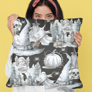 Coussin Halloween minimaliste éffrayant avec aquarelle