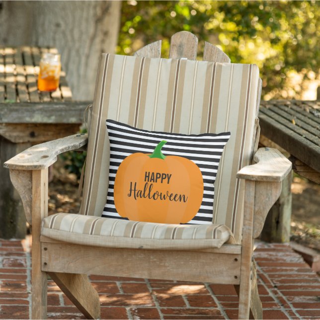 Coussin Halloween moderne en bandes noires avec Citrouille (Chaise)