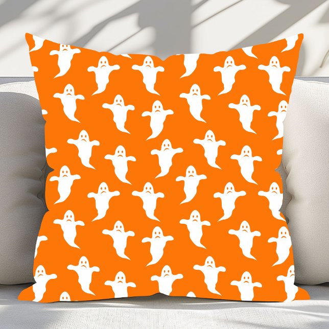 Coussin Halloween moderne simple orange et blanc fantômes (Créateur téléchargé)