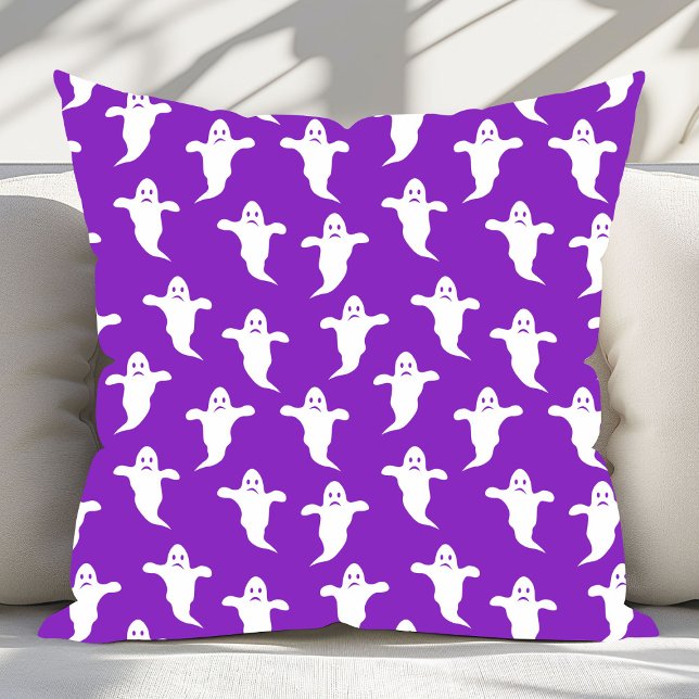 Coussin Halloween moderne simple violet et blanc fantômes (Créateur téléchargé)