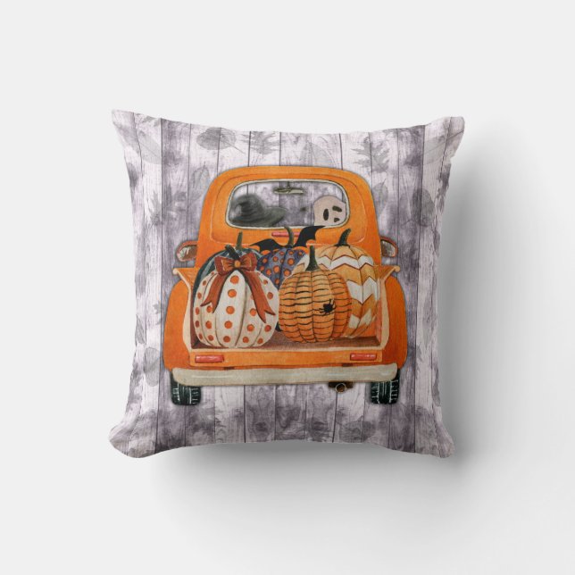 Coussin Halloween moisson orange camionnette avec citrouil (Recto)