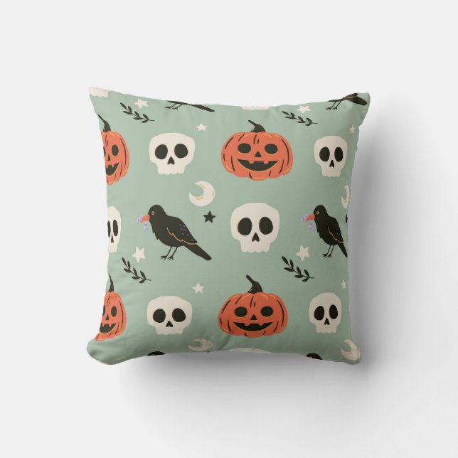 Coussin Halloween motif sans couture avec corbeaux, crânes (Recto)