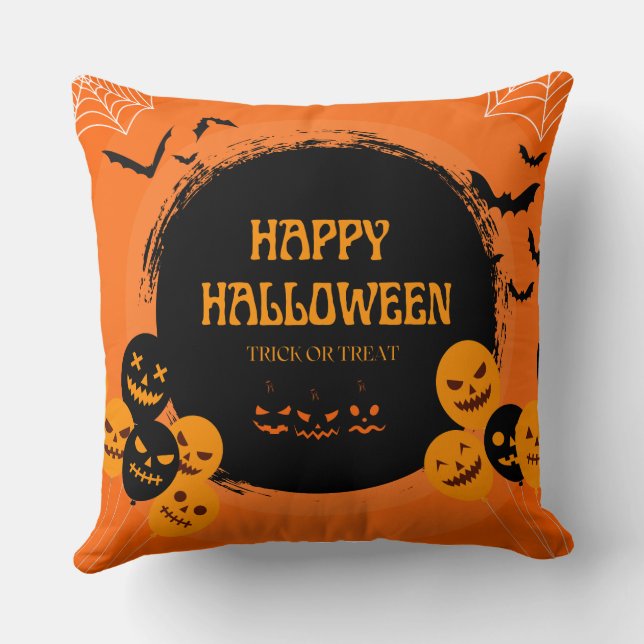 Coussin Halloween noir orange heureux (Verso)