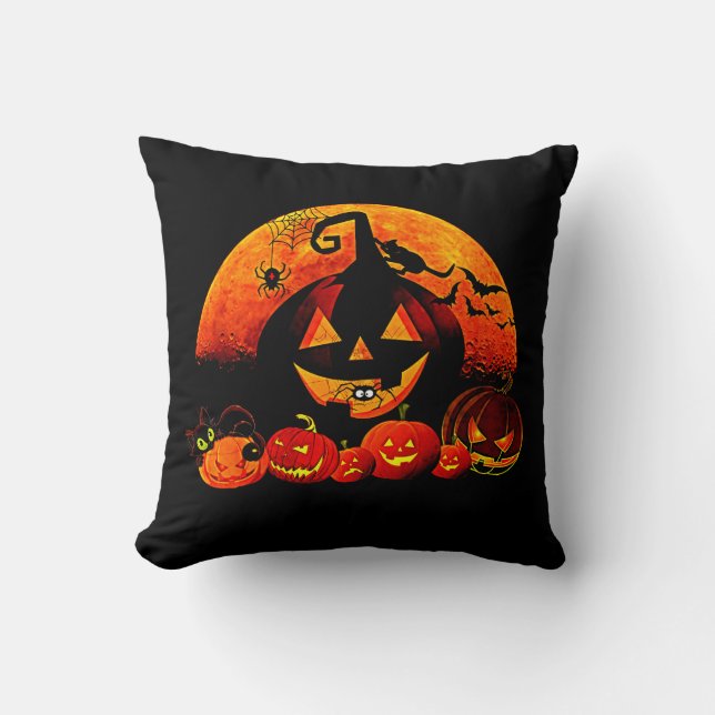 Coussin Halloween Nom Année 20xx Glow Citrouille Chat Web (Recto)