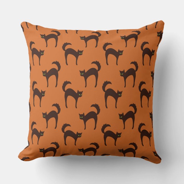 COUSSIN HALLOWEEN ORANGE AVEC CHATS NOIRS (Recto)