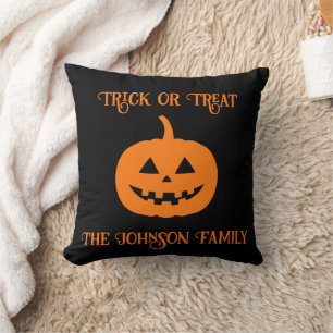 Coussin Halloween Orange Citrouille Trou ou traitement