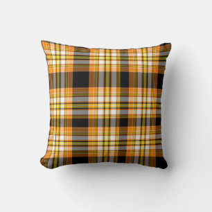 Coussin Halloween orange, jaune, blanc et noir plaid