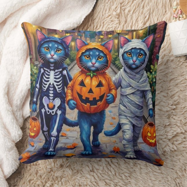 Coussin Halloween Orientale Bleue Chats Trick-or-Treating (Couverture)