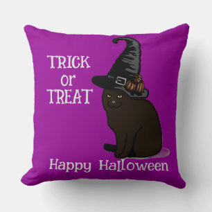 Coussin Halloween Personnalisé Whimsical Funny Chat Purple