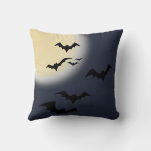Coussin Halloween pleine lune avec chauves-souris