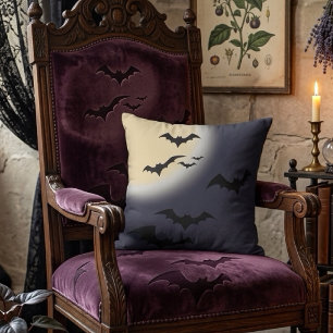 Coussin Halloween pleine lune avec chauves-souris