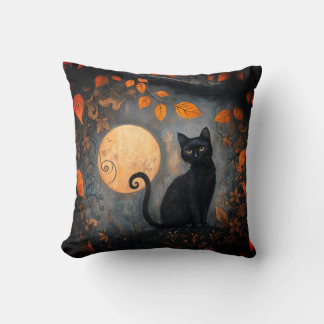 Coussin Halloween Pleine lune Chat noir Ornat Automne