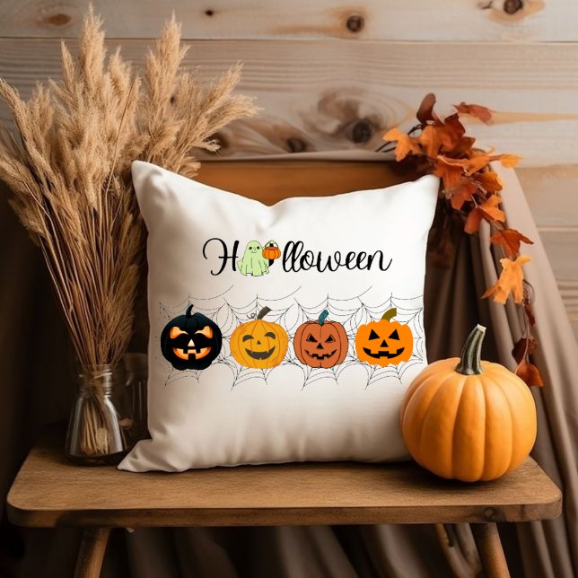 Coussin halloween pumpkin, white, Halloween gift (Pillow Halloween)