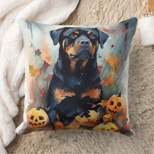 Coussin Halloween Rottweiler avec la peur Citrouille
