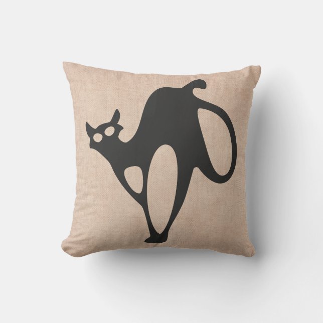 Coussin Halloween Trick ou Treat effrayant Chat Burlap (Recto)