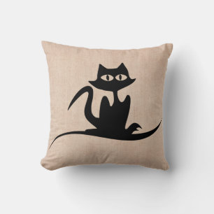 Coussin Halloween Trick ou Treat effrayant Chat Burlap