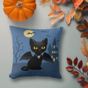 Coussin Halloween Vampire Chat noir avec ailes