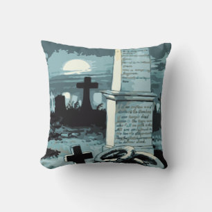 Coussin Halloween vintage, cimetière effrayant avec tombes