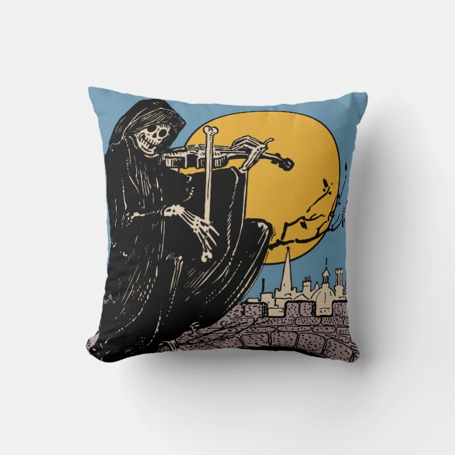 Coussin Halloween vintage/jour du squelette mort (Recto)