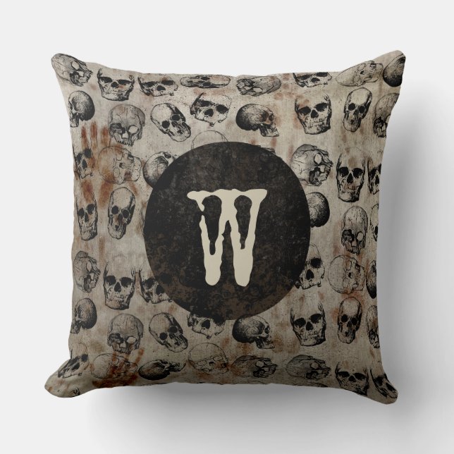 Coussin Halloween Vintage Skuls déprimé Monogramme (Recto)